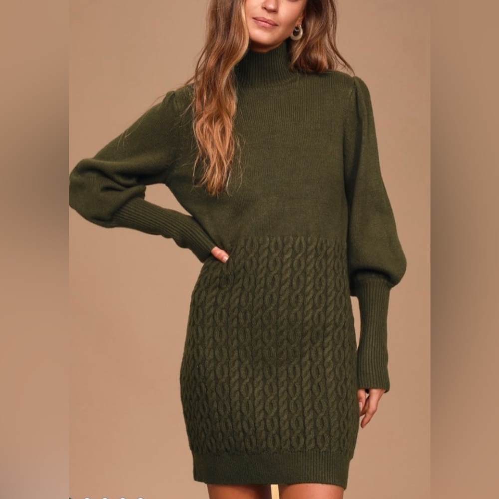 Lulus olive green knit sweater dress. Size XS.